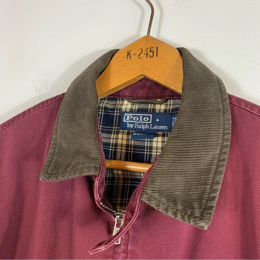 Vintage 90's Polo Ralph Lauren Corduroy Collar Plaid Harrington Zipper Jacket L_5